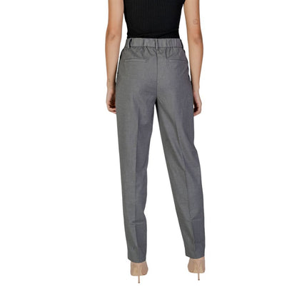 Gray Polyester Casual Pants