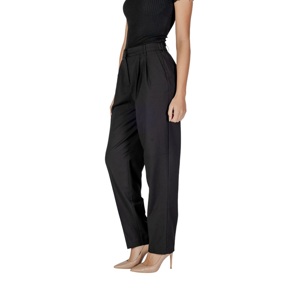 Black Polyester Casual Pants