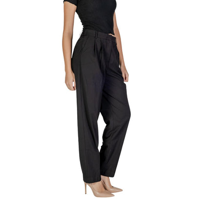 Black Polyester Casual Pants