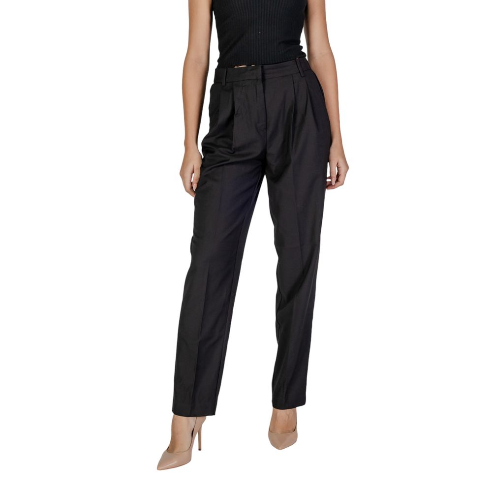 Black Polyester Casual Pants