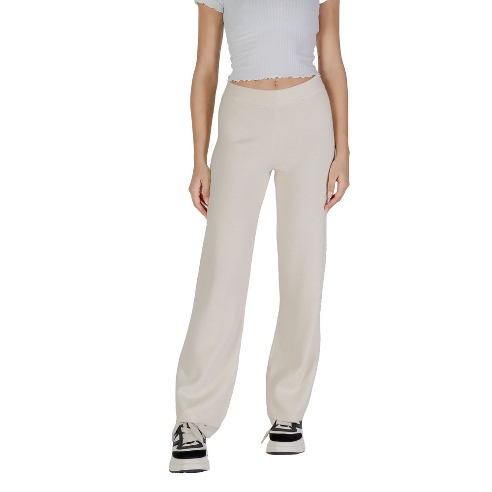 Cream Viscose Casual Pants