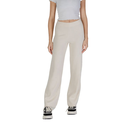Cream Viscose Casual Pants