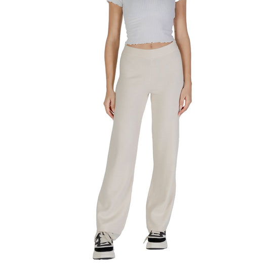 Cream Viscose Casual Pants