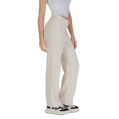 Cream Viscose Casual Pants