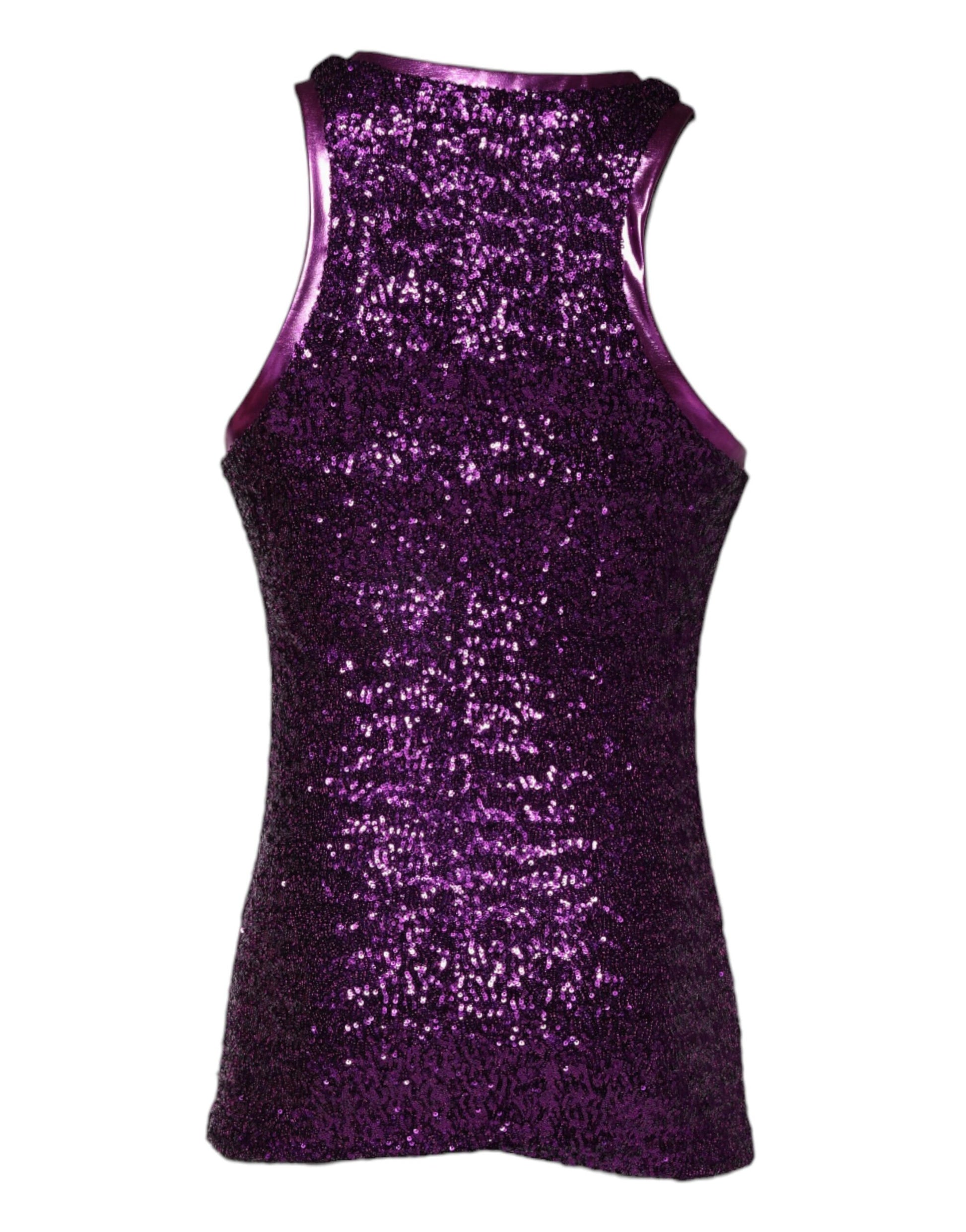 Purple Sequin Round Neck Sleeveless T-shirt