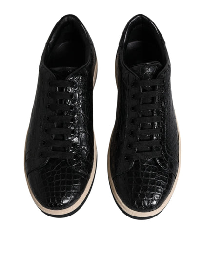 Black Leather Low Top Men Sneakers Shoes