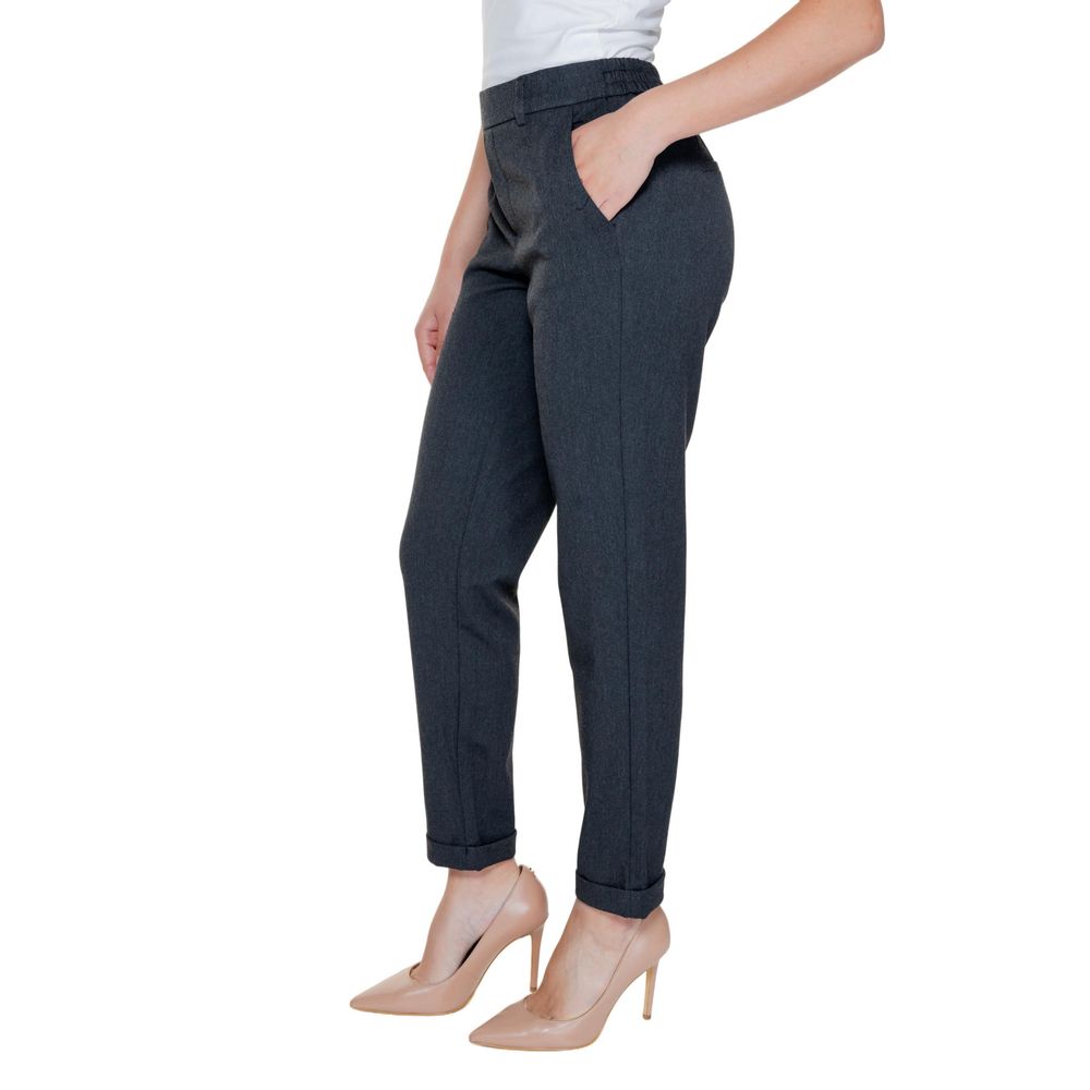 Gray Polyester Casual Pants