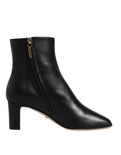 Black Jackie Leather Mid Calf Boots Shoes