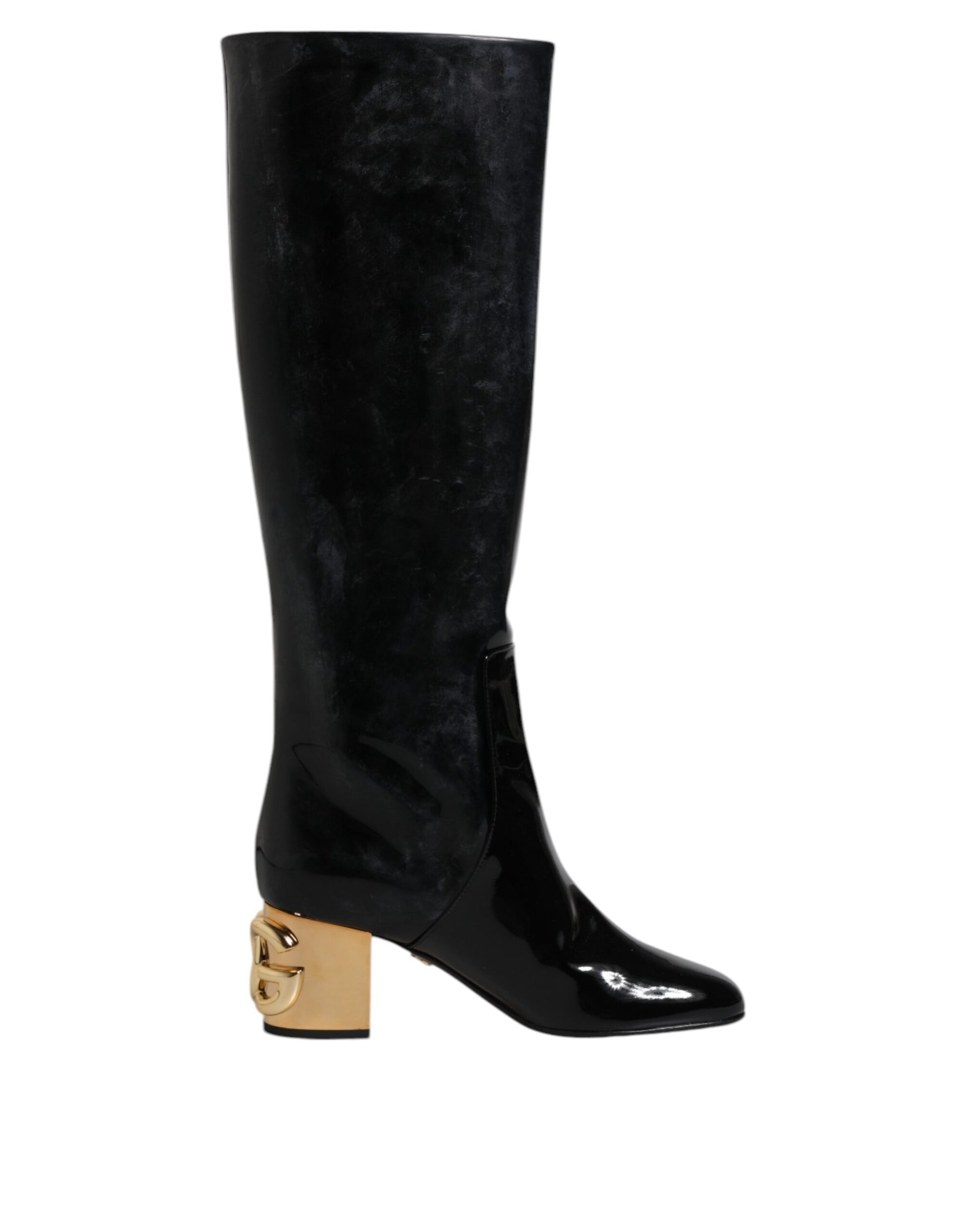 Black Patent Leather Vally High Boots Shoes