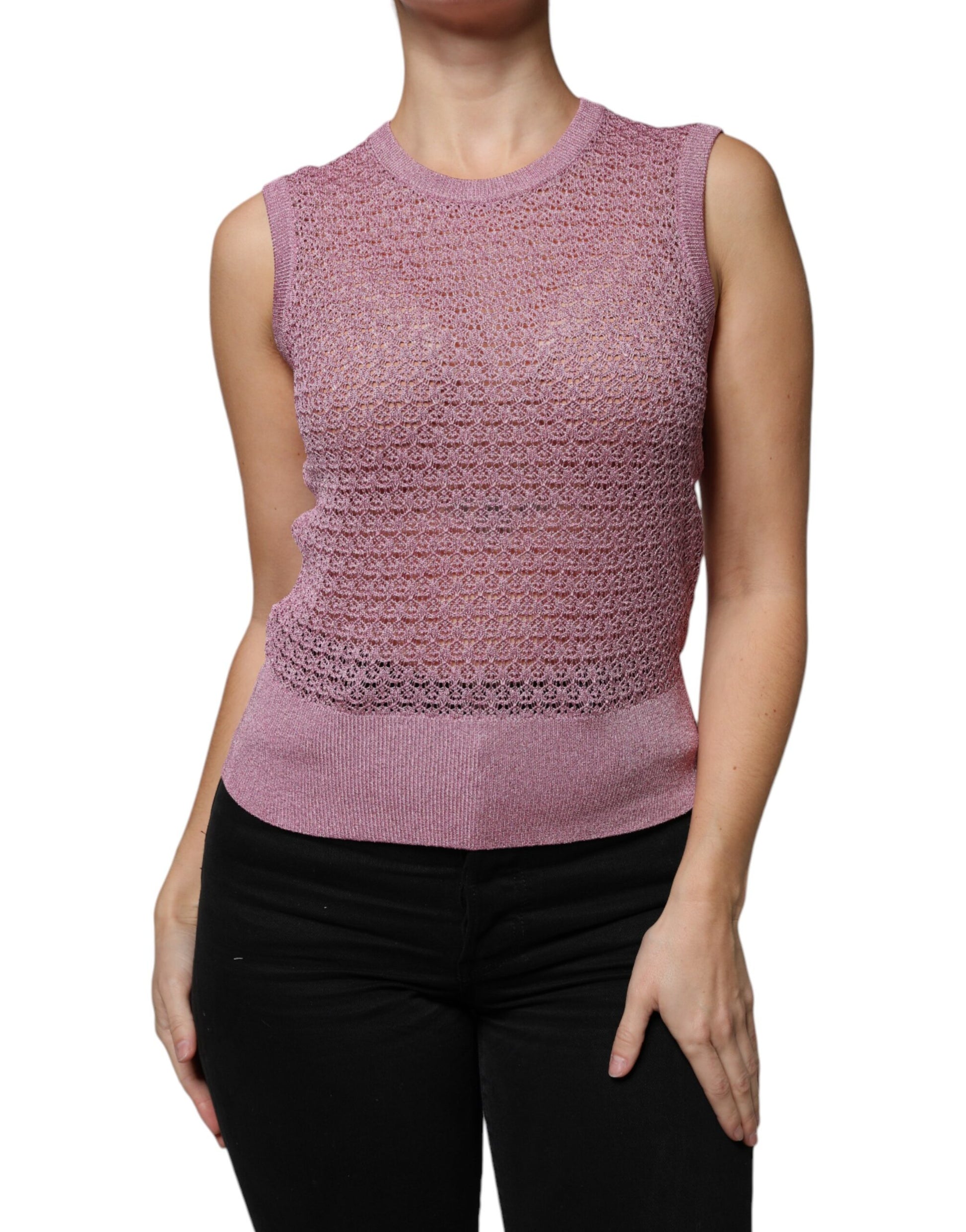 Pink Mesh See Through Sleeveless Tank Top