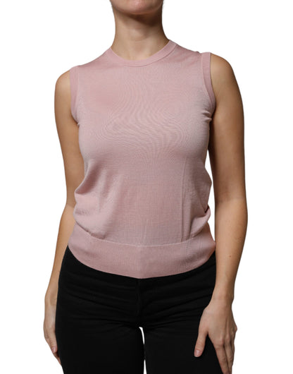 Pink Cashmere Knitted Sleeveless Tank Top