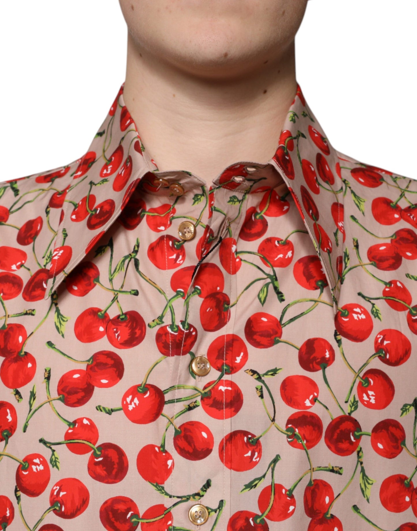 Beige Cherry Button Down Men Casual Shirt