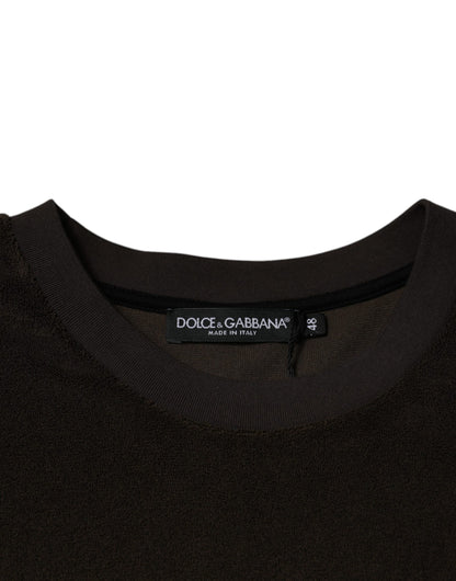 Brown Cotton Crew Neck Short Sleeves T-shirt