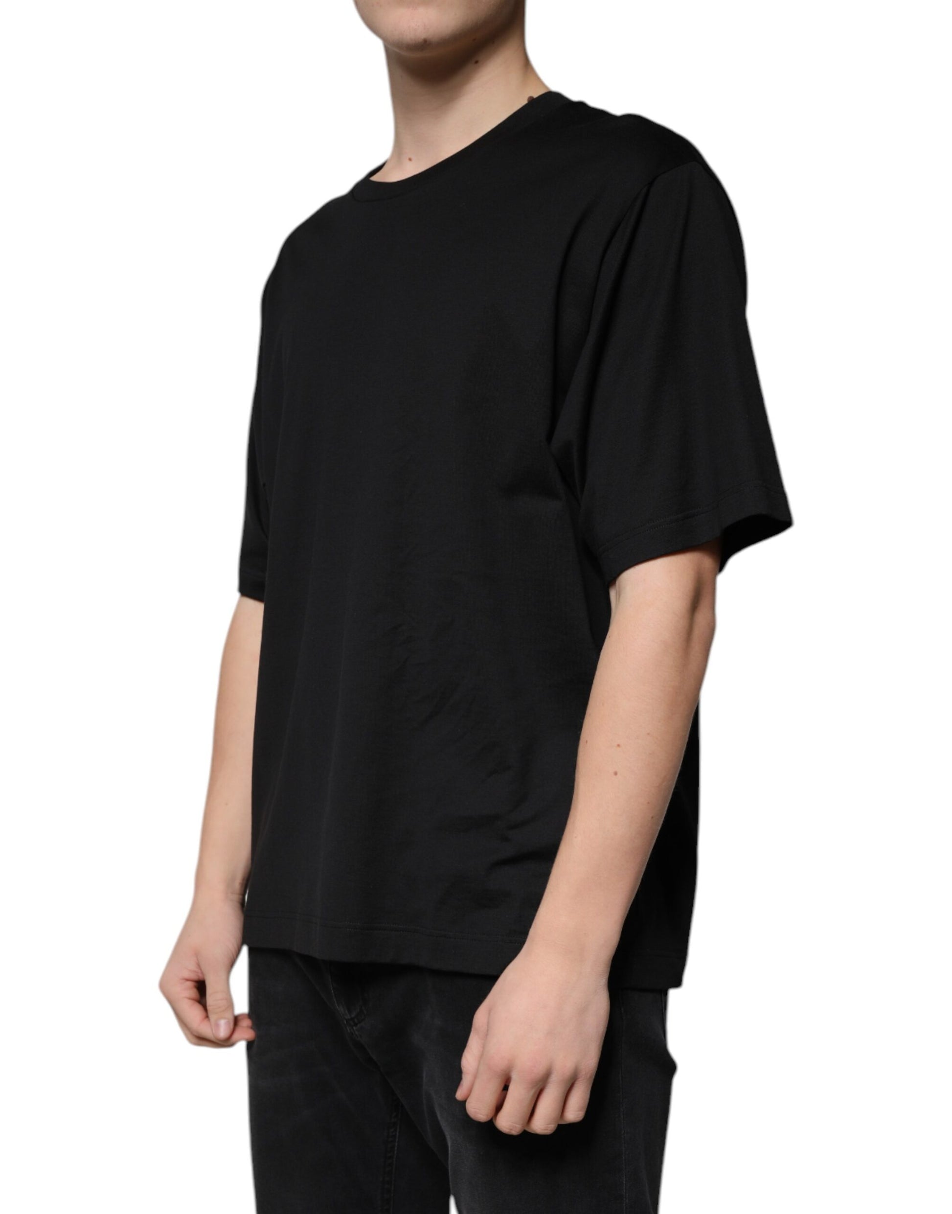 Black Cotton Crew Neck Short Sleeves T-shirt