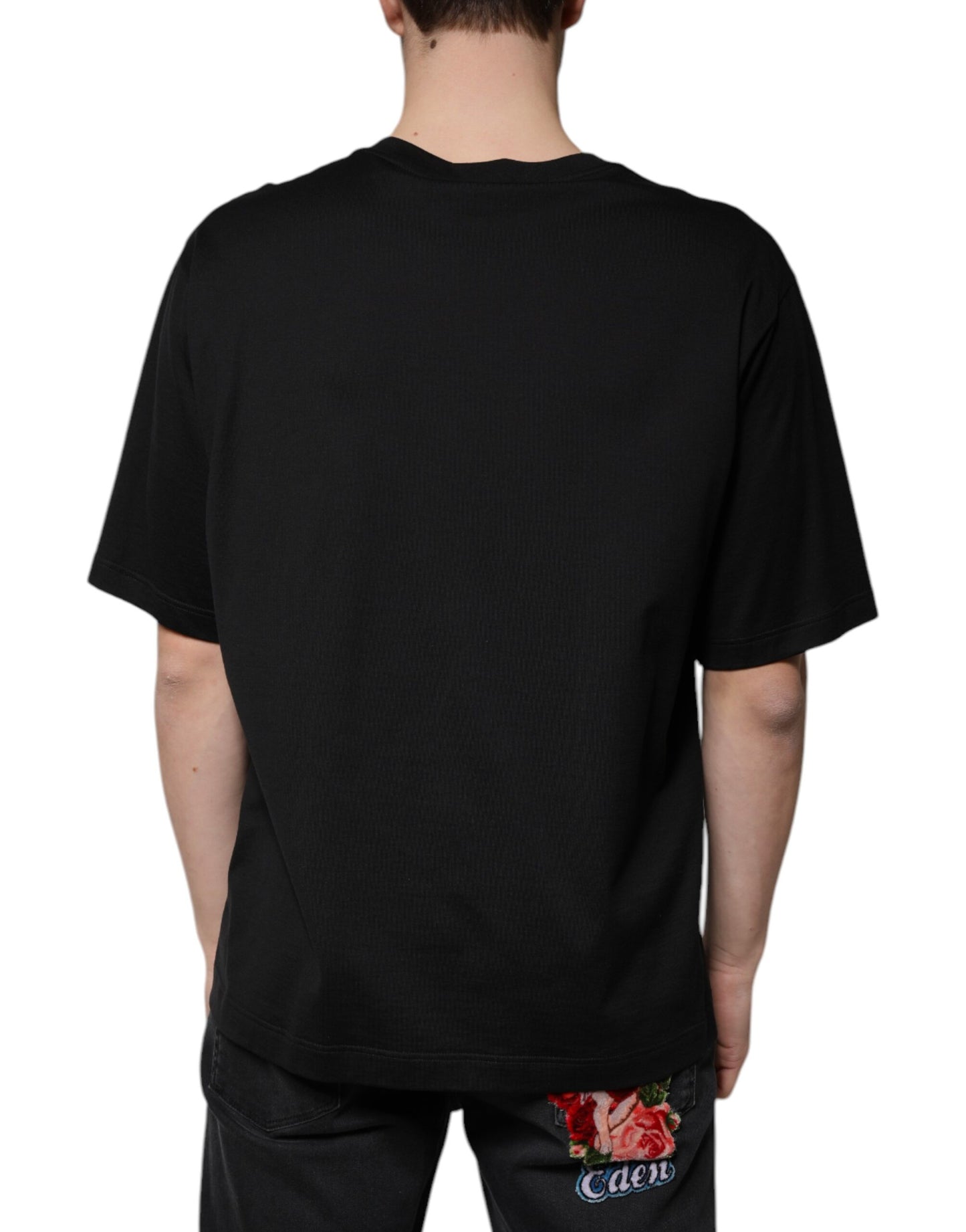 Black Cotton Crew Neck Short Sleeves T-shirt