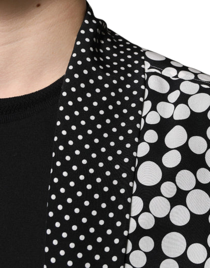 Black White Polka Dots Silk Men Casual Shirt