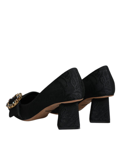 Black Brocade Crystals Heels Pumps Shoes