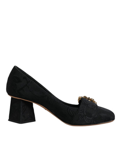 Black Brocade Crystals Heels Pumps Shoes