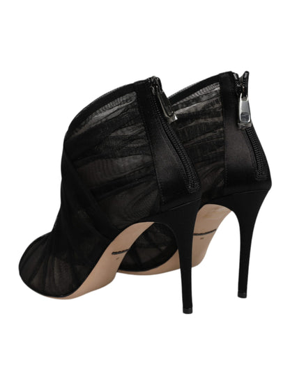 Black Mesh Stiletto Heels Ankle Boots Shoes