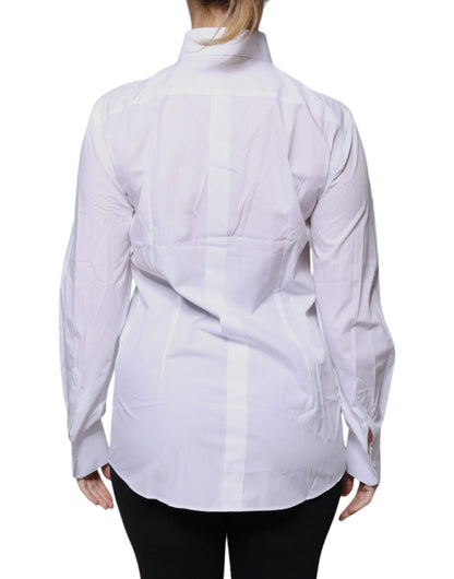 White Cotton Collared Long Sleeves Shirt Top