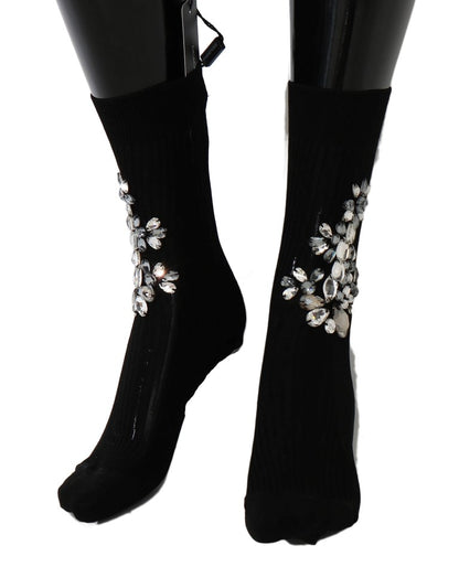 Crystal Embellished Black Knit Stockings