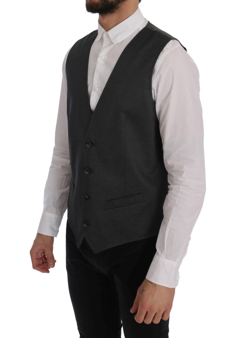 Sleek Gray Single-Breasted Waistcoat Vest