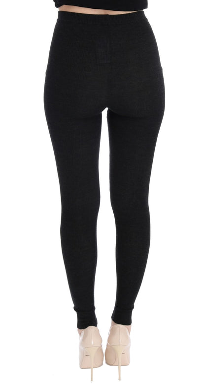 Elegant High-Waist Wool Tights Pants in Dark Gray