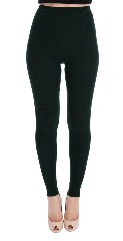 Elegant High Waist Green Wool Tights