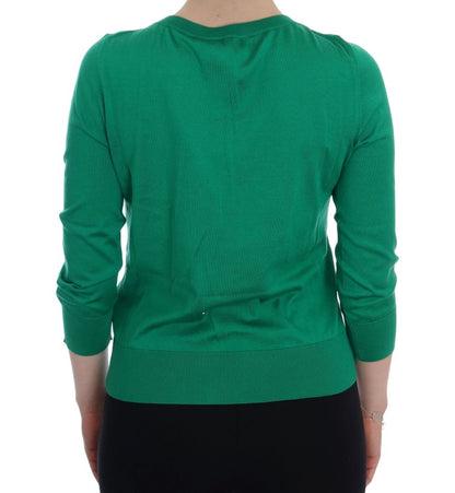 Embellished Green Silk Pullover Sweater