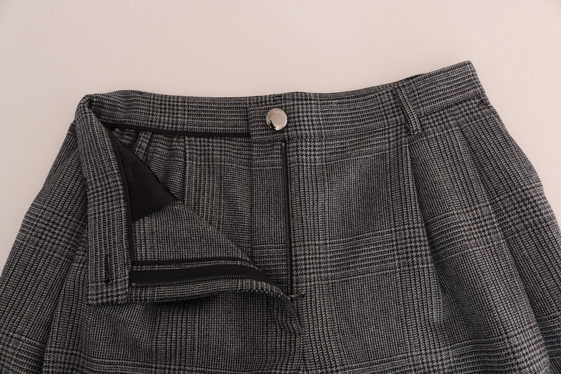 Elegant Gray Check Capri Wool Pants