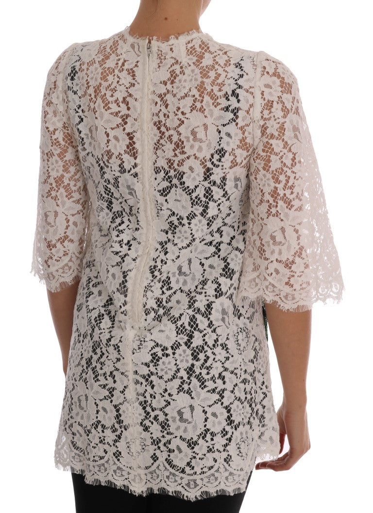 Elegant White Lace Embellished Mini Blouse