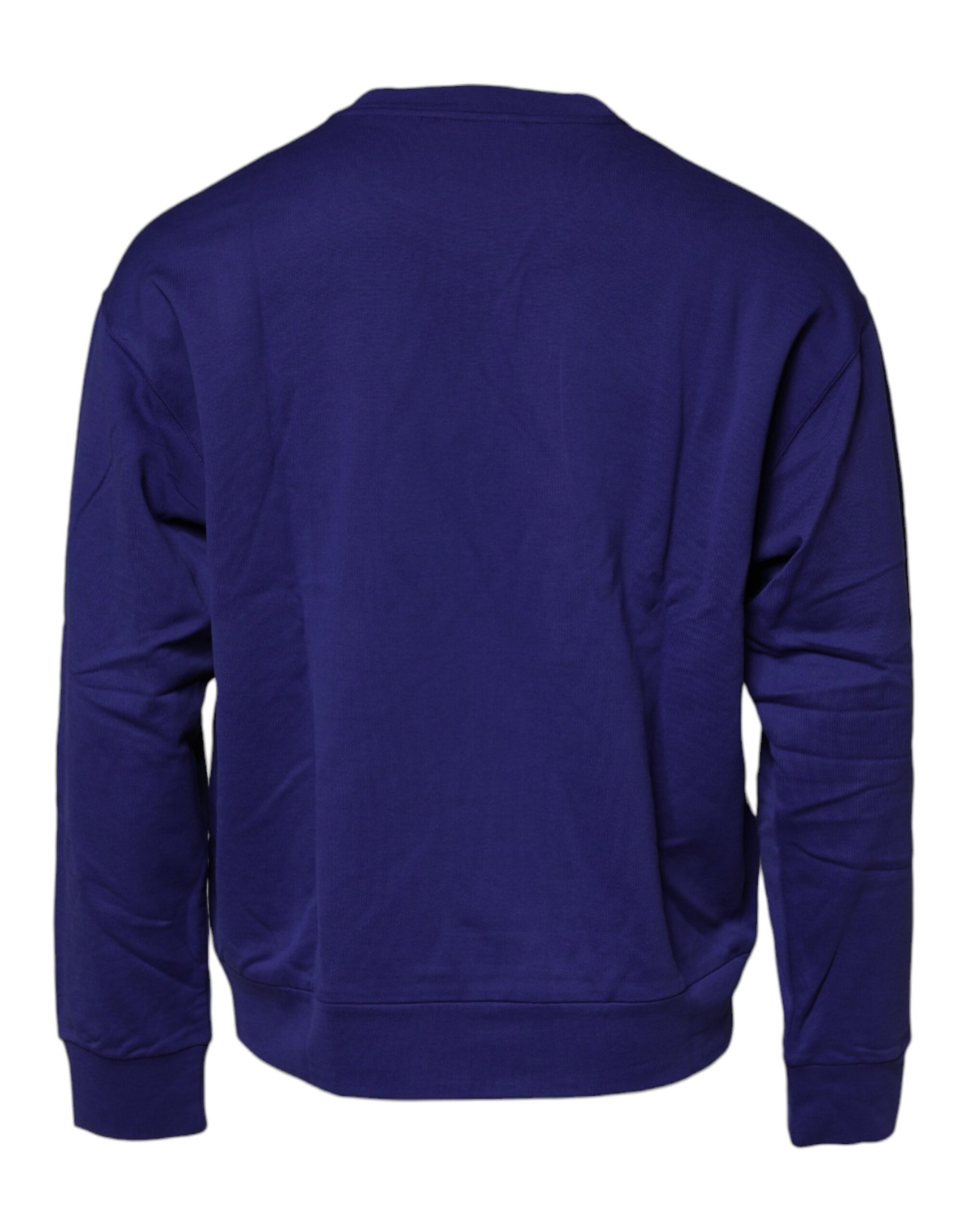 Blue Cotton Crew Neck Men Pullover Sweater