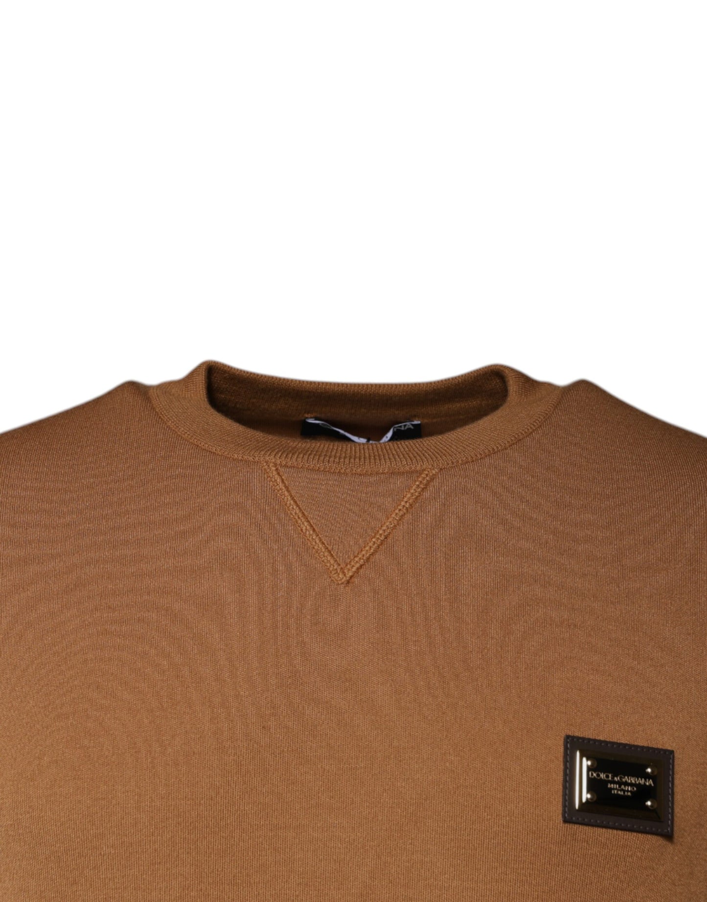 Brown Logo Plaque Crew Neck Pullover Sweater