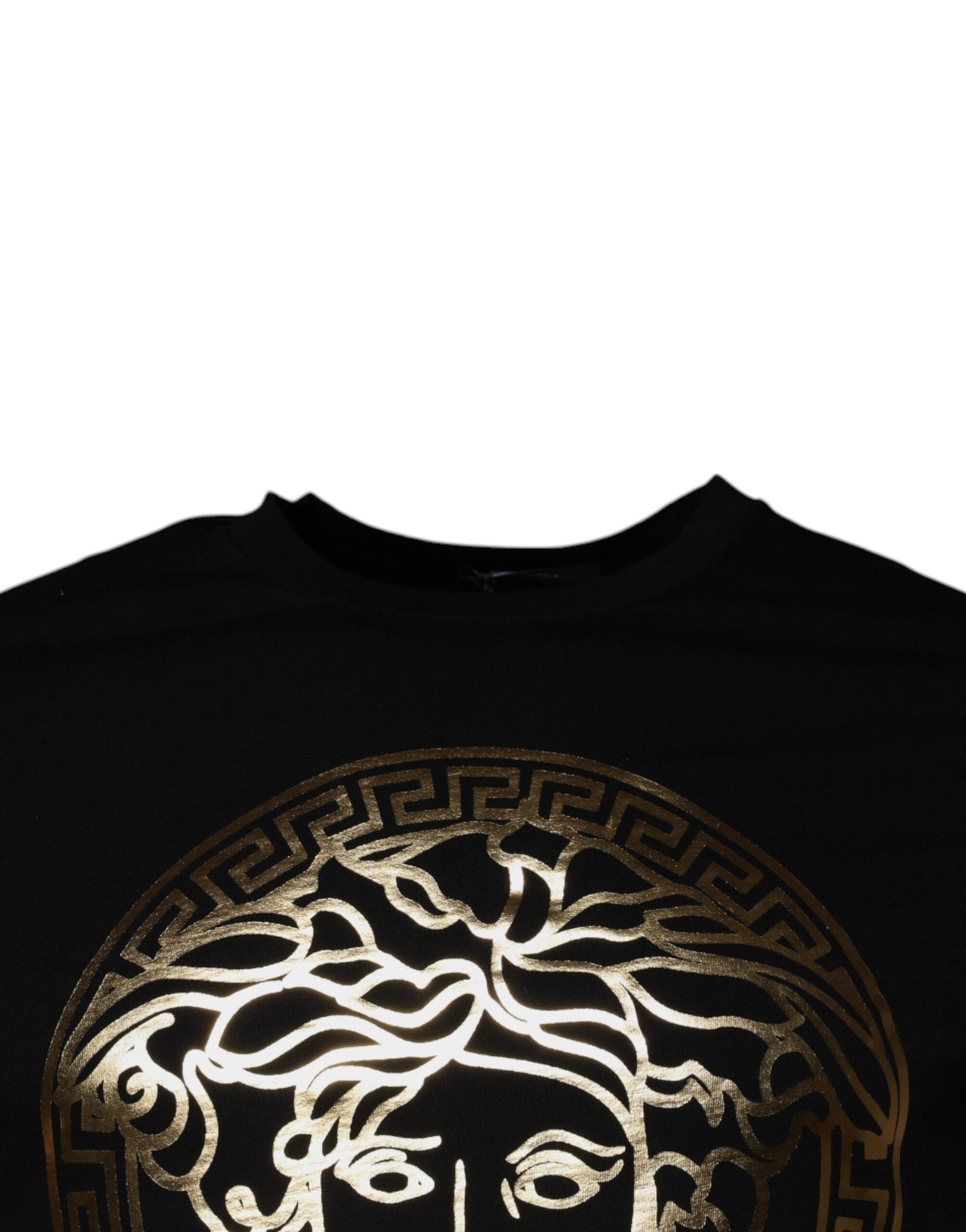 Black Medusa Print Cotton Crew Neck Men T-shirt