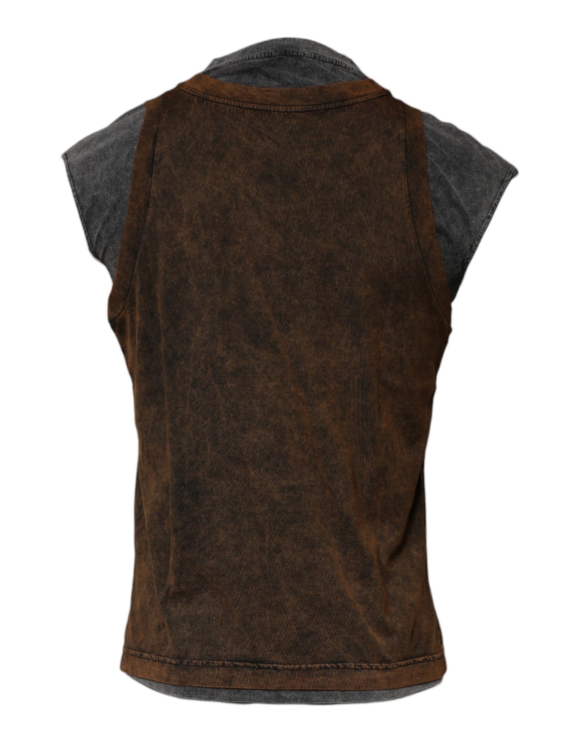 Brown Cotton Round Neck Sleeveless T-shirt