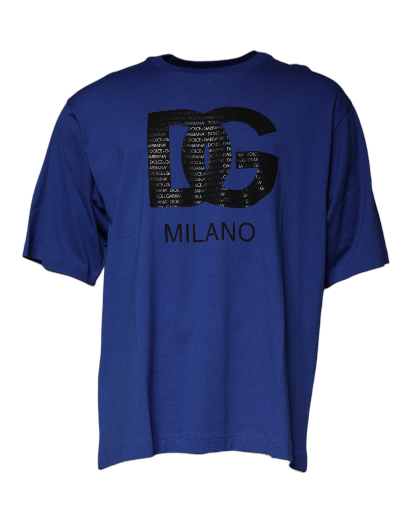 Blue Logo Print Cotton Men Crew Neck T-shirt