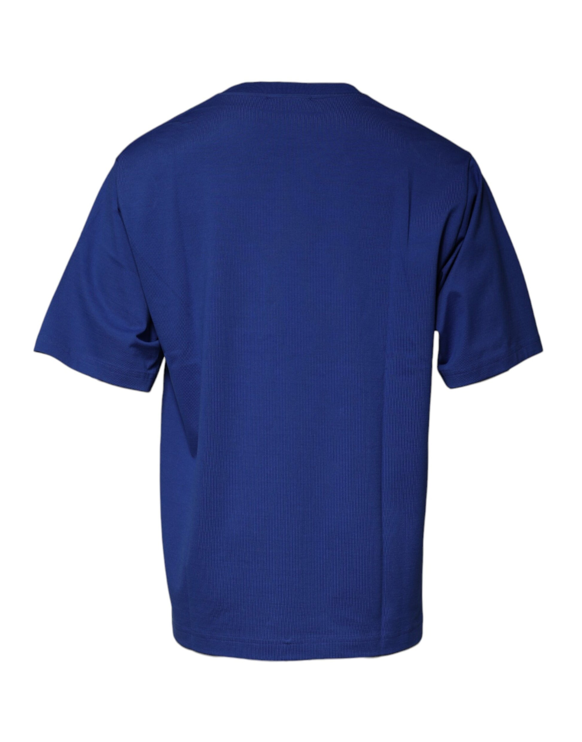 Blue Logo Print Cotton Men Crew Neck T-shirt