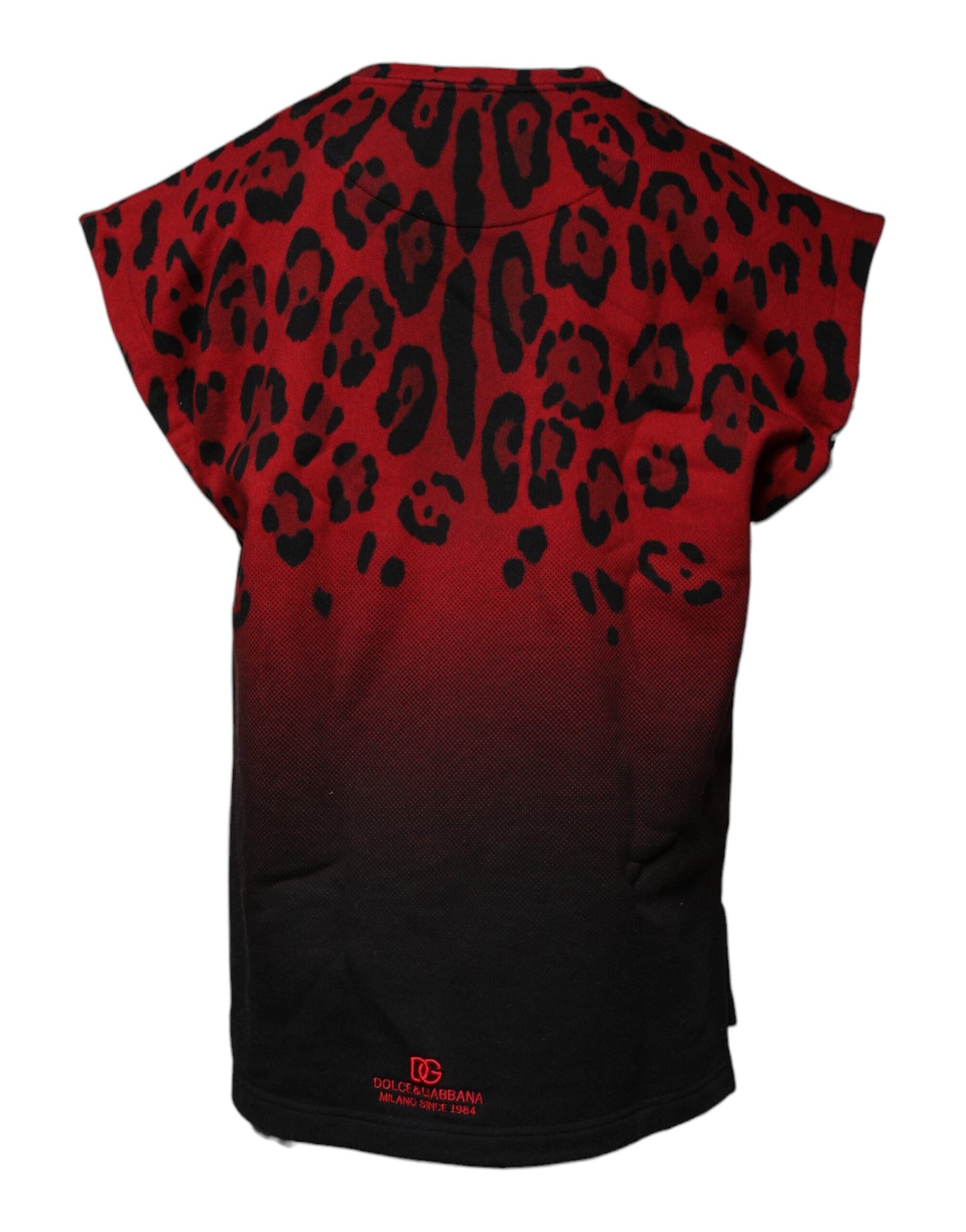 Red Leopard Print Cotton Sleeveless T-shirt