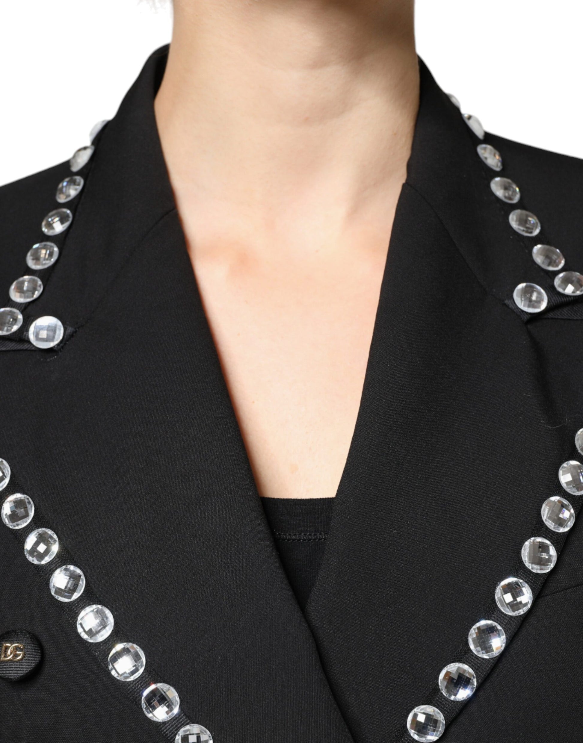 Black Crystal Double Breasted Blazer Jacket