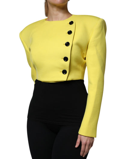 Lemon Yellow Wool Long Sleeves Cropped Coat Jacket