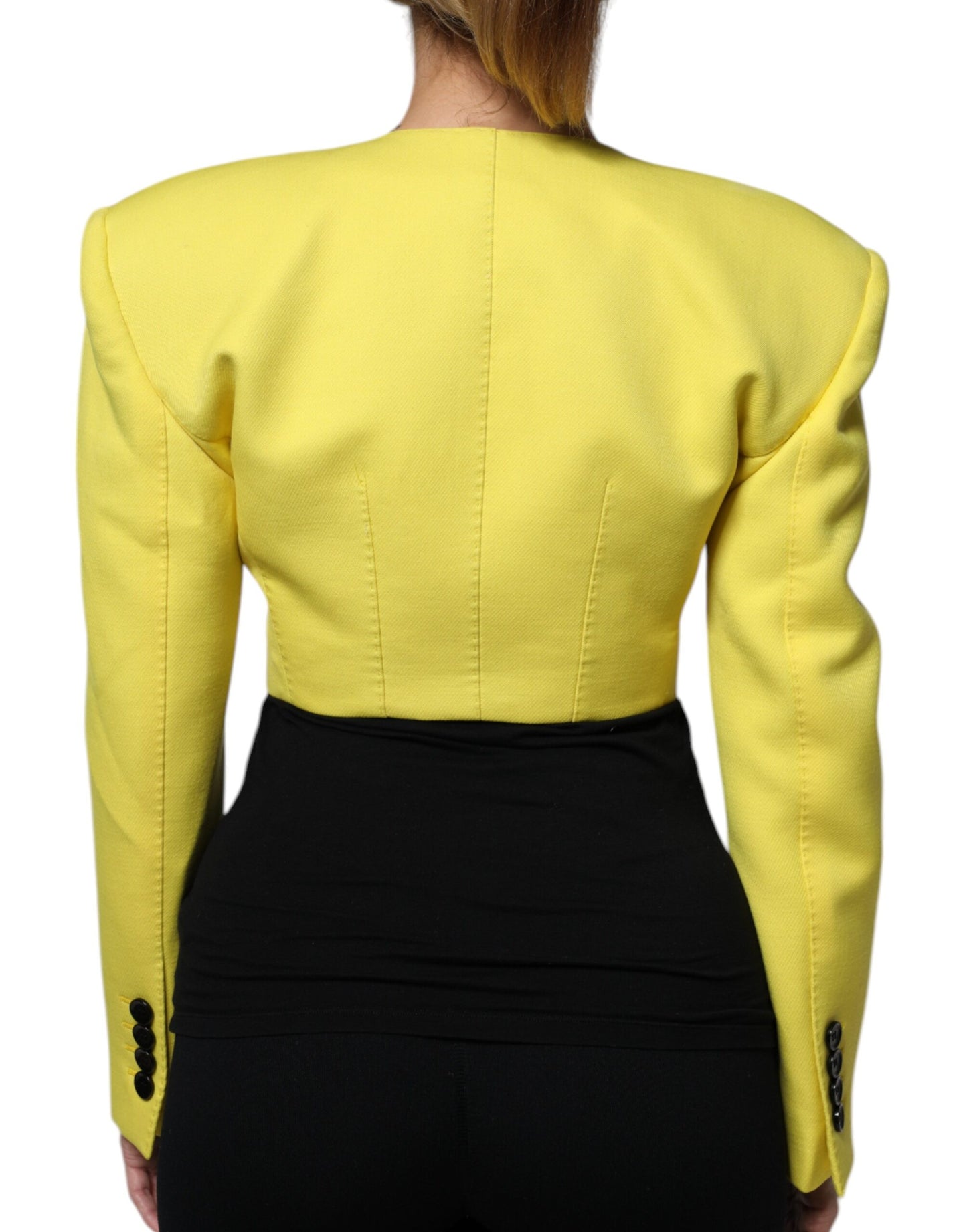 Lemon Yellow Wool Long Sleeves Cropped Coat Jacket