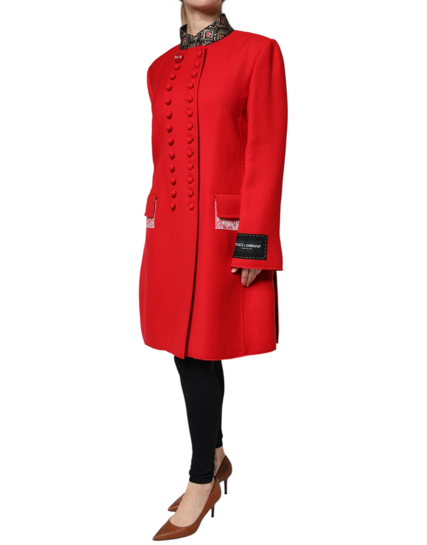 Red Jacquard Wool Women Trenchcoat Jacket