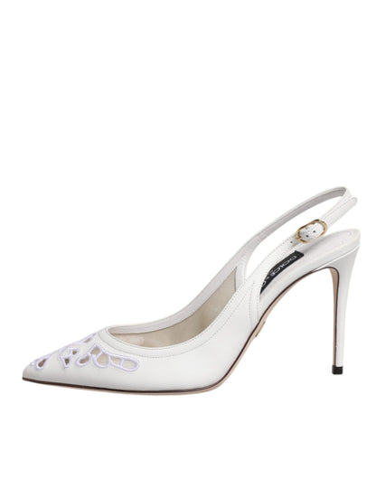 White Leather Stiletto Heels Slingback Shoes