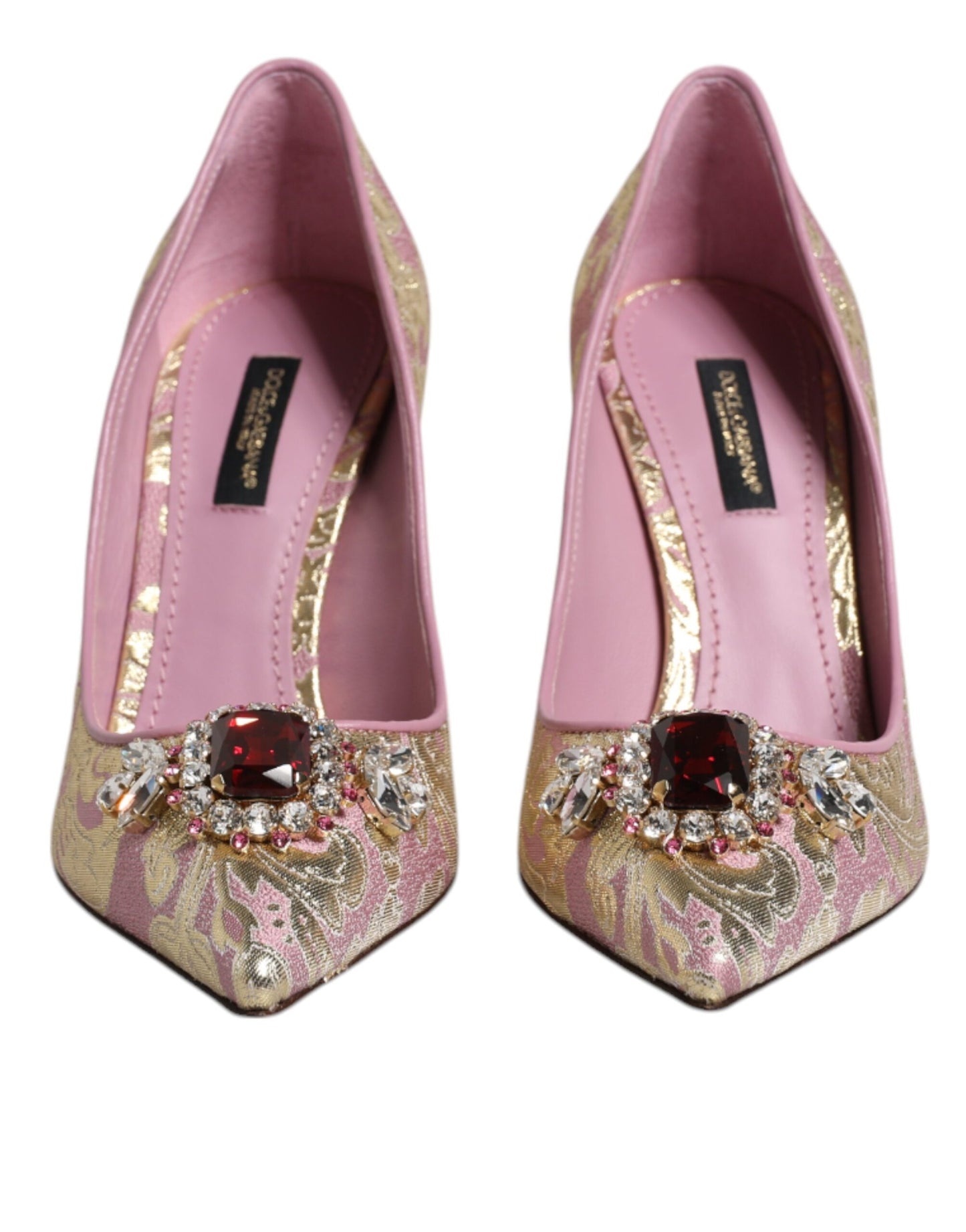 Pink Gold Jacquard Crystal High Heels Pumps Shoes