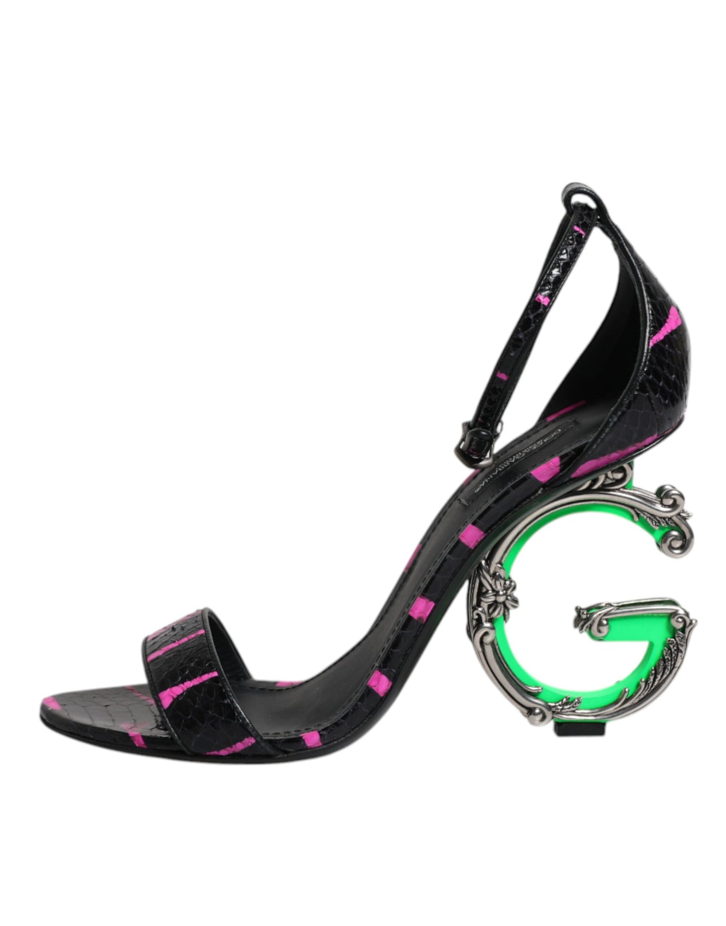 Black Fuchsia Leather DG Heels Sandals Shoes