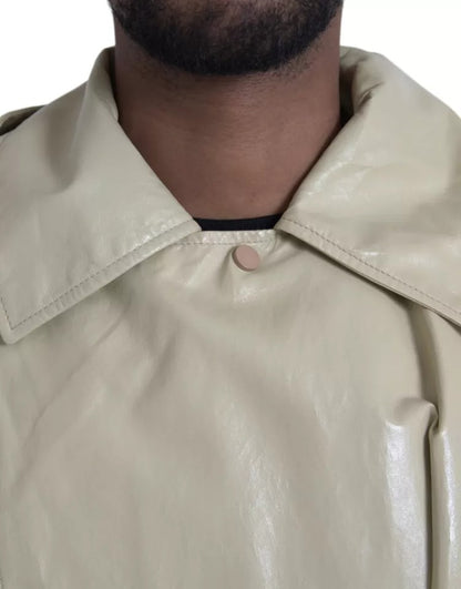 Beige Lambskin Leather Trench Coat Jacket