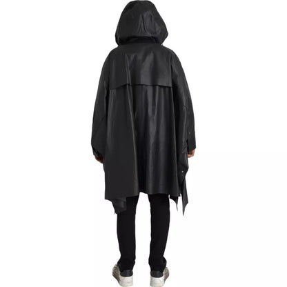 Black Leather Hooded Men Trenchcoat Jacket