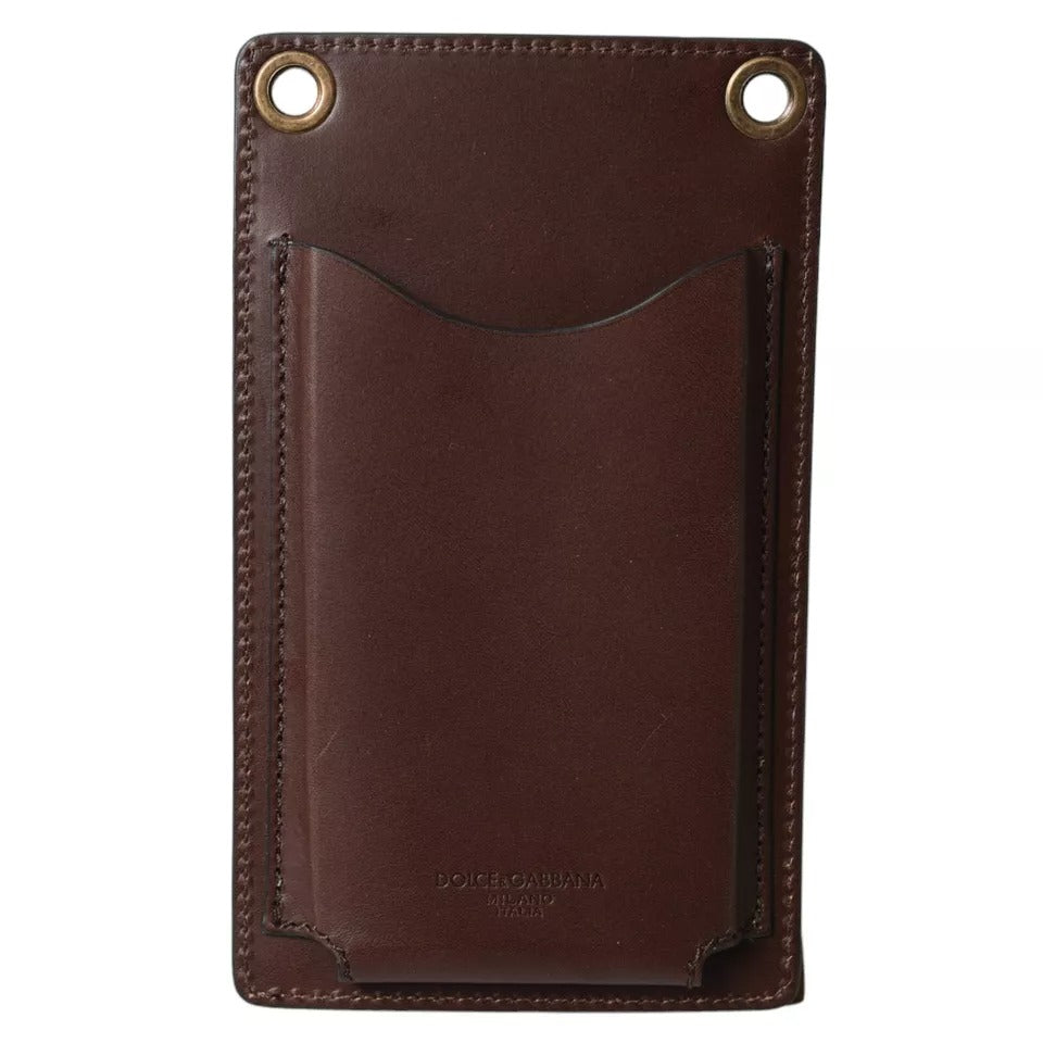 Brown Calf Leather Zip Logo Shoulder Neck Strap Wallet