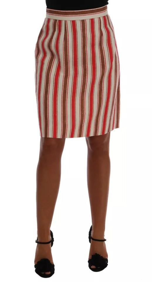 Multicolor Portofino Stripes Cotton Midi Skirt