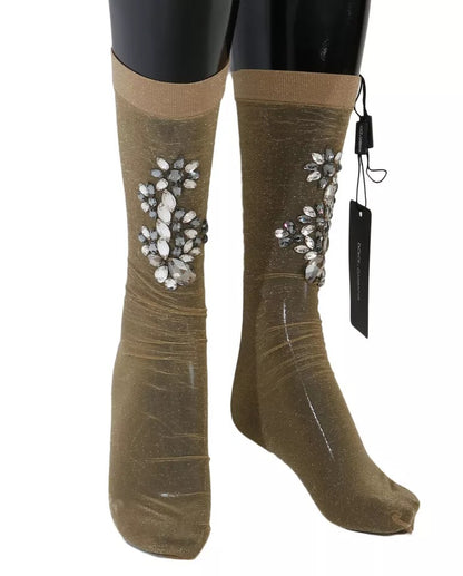 Gold Stretch Floral Clear Crystal Stocking Socks